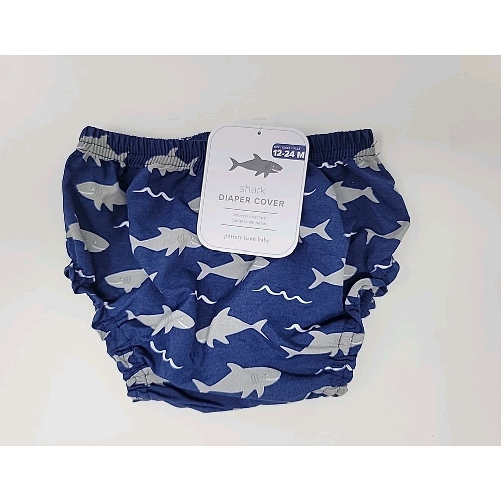 NWT Pottery Barn Kids Blue Gray Shark Diaper Cover Bloomers ~ 12-24 Months